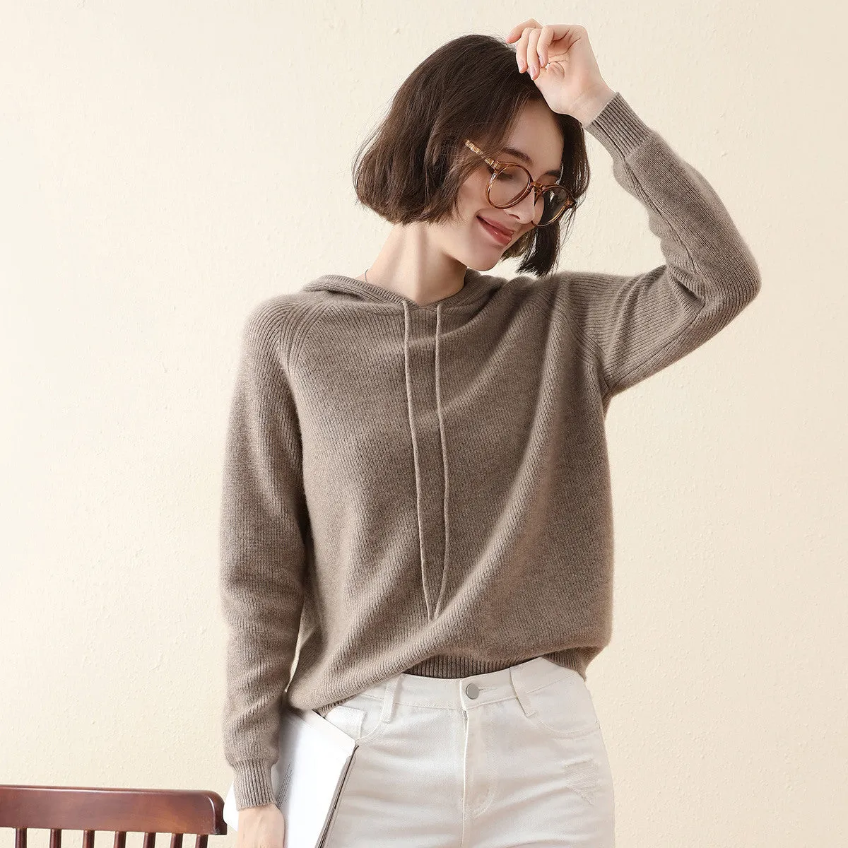 100% Cashmere Solid Color Knitted Sweater Hoodie