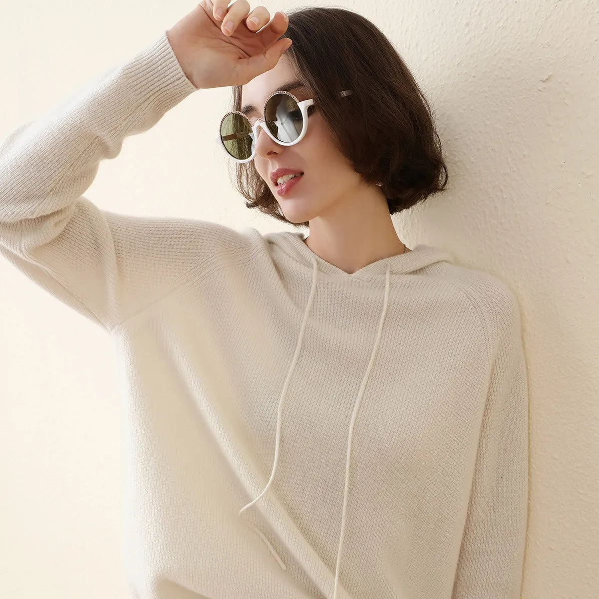 100% Cashmere Solid Color Knitted Sweater Hoodie