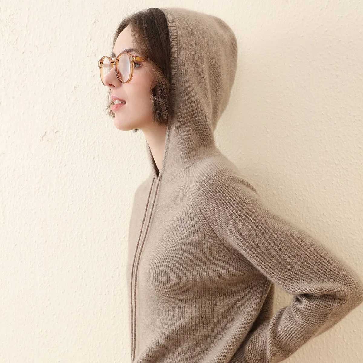 100% Cashmere Solid Color Knitted Sweater Hoodie