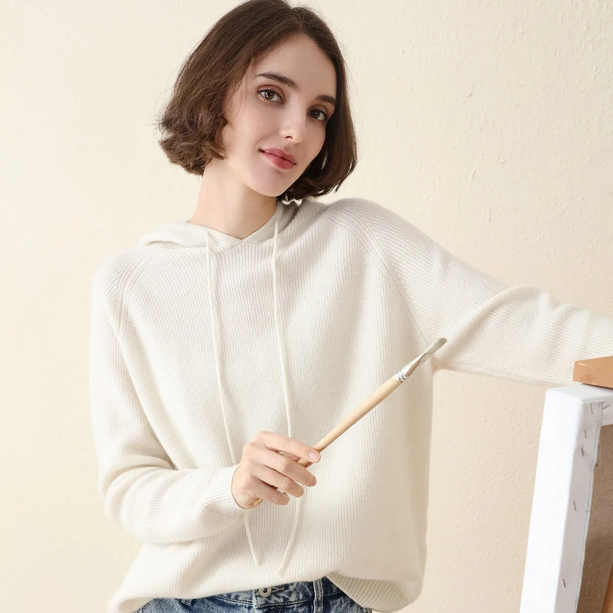 100% Cashmere Solid Color Knitted Sweater Hoodie