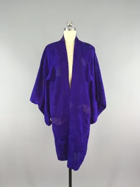 1940s Vintage Silk Haori Kimono Cardigan / Purple Embroidery