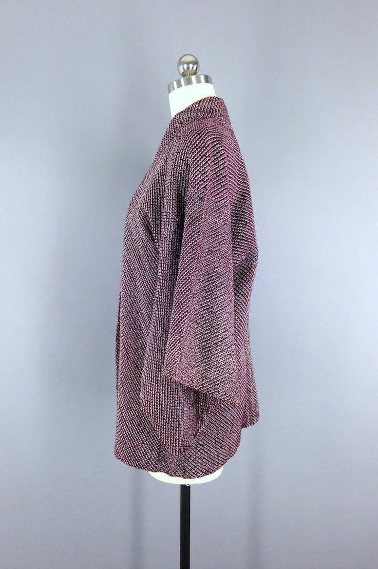 1940s Vintage Silk Haori Kimono Cardigan / Purple Shibori