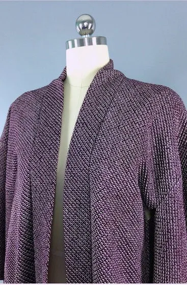 1940s Vintage Silk Haori Kimono Cardigan / Purple Shibori