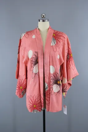 1960s Vintage Silk Haori Kimono Jacket Cardigan / Mod Pink Floral