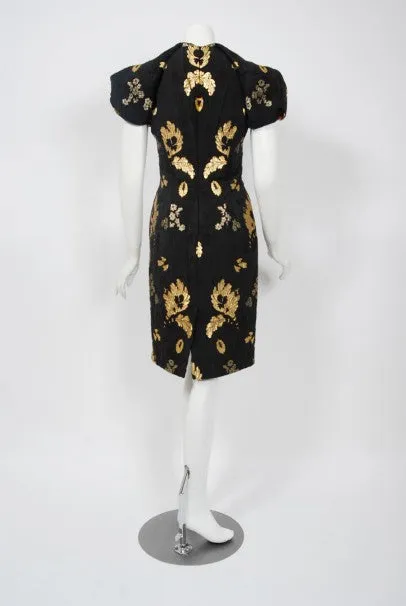 2010 Alexander McQueen Final Runway Collection Metallic-Gold Black Brocade Dress