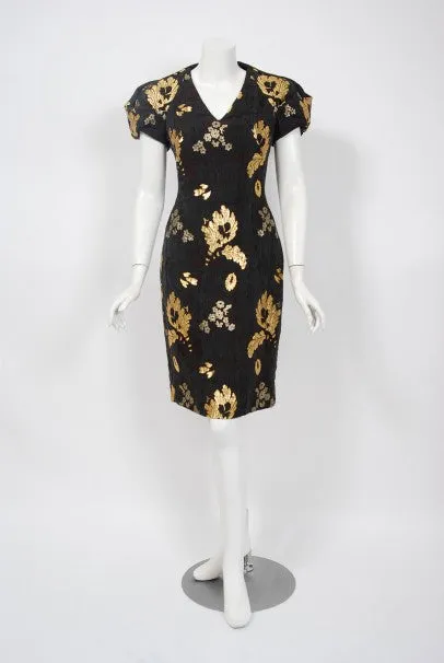 2010 Alexander McQueen Final Runway Collection Metallic-Gold Black Brocade Dress