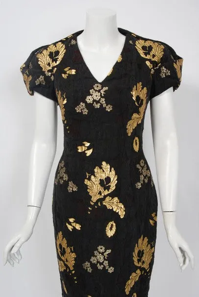 2010 Alexander McQueen Final Runway Collection Metallic-Gold Black Brocade Dress