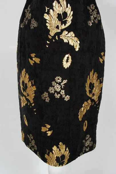 2010 Alexander McQueen Final Runway Collection Metallic-Gold Black Brocade Dress