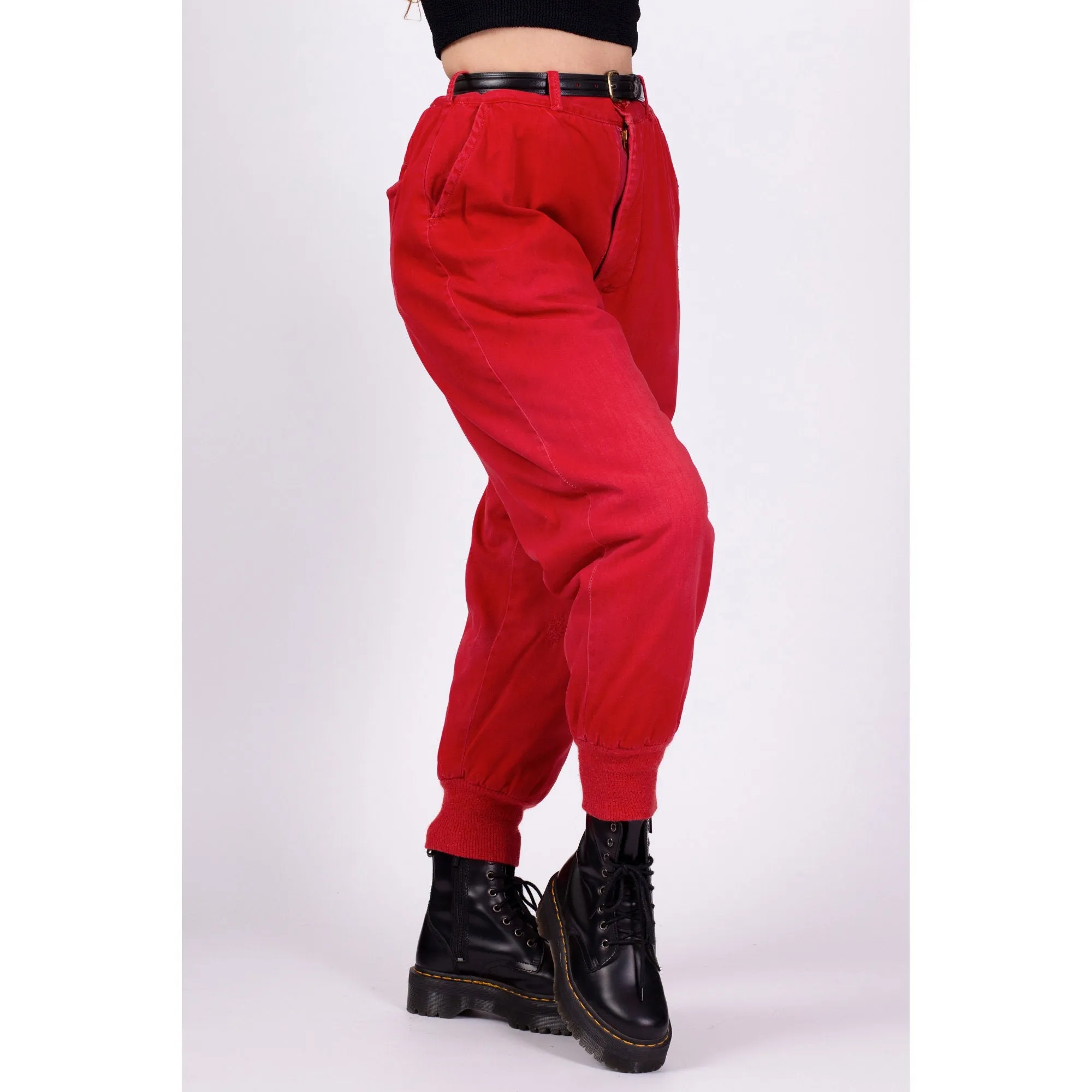 70s Red High Waisted Hunting Pants Unisex 31"