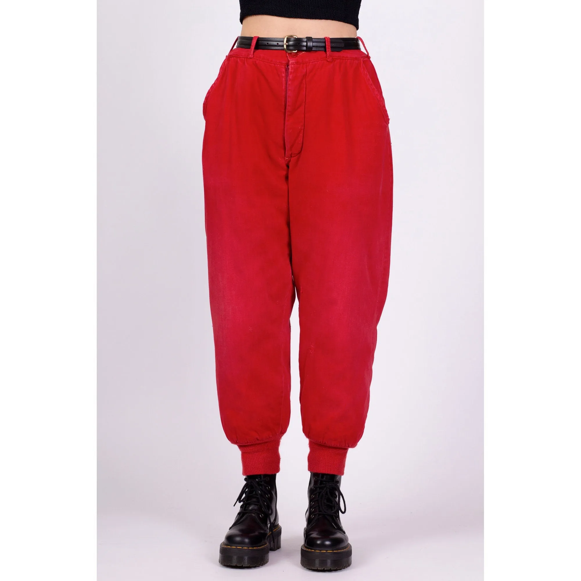 70s Red High Waisted Hunting Pants Unisex 31"