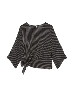 Alexandria Cut-out Bell Sleeve Knot Front Blouse | Black / Ivory