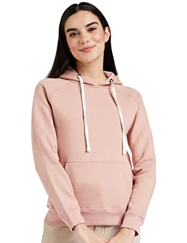 Amazon Brand - Symbol Women's Cotton Blend Hooded Neck Sweatshirt (AW18WNSSW02_Murky Pink_Medium_Dusky Pink_M)