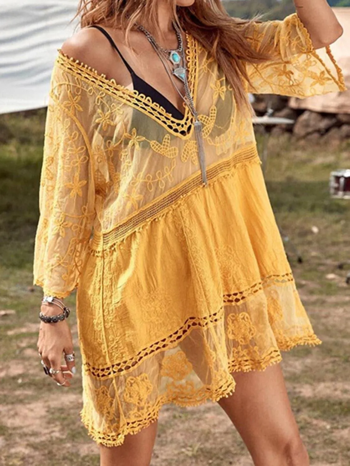 Andrea Lace Detail Plunge Cover-Up Dress