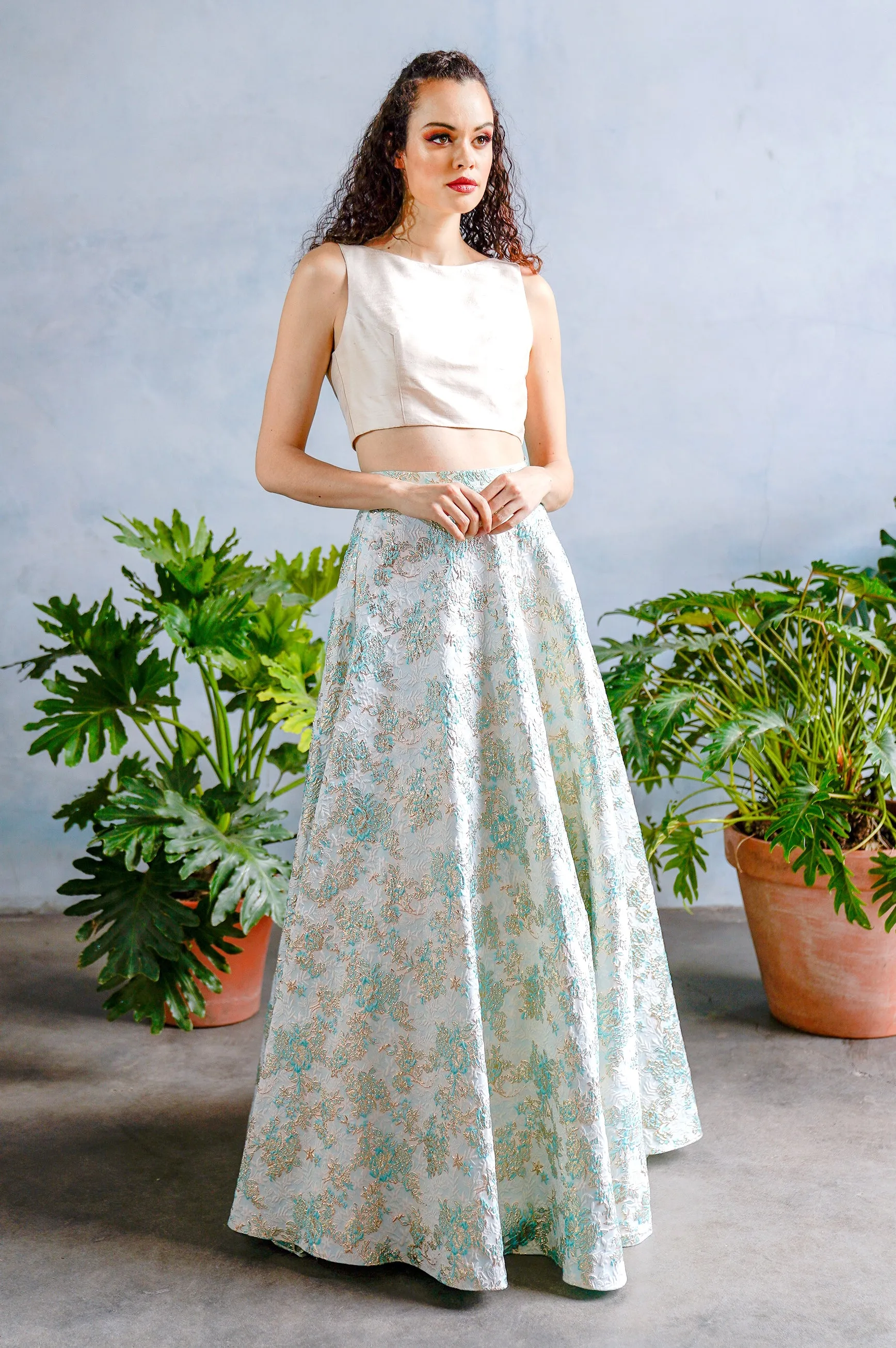 ANEELA Pastel Floral Modern Bridal Lehenga Skirt