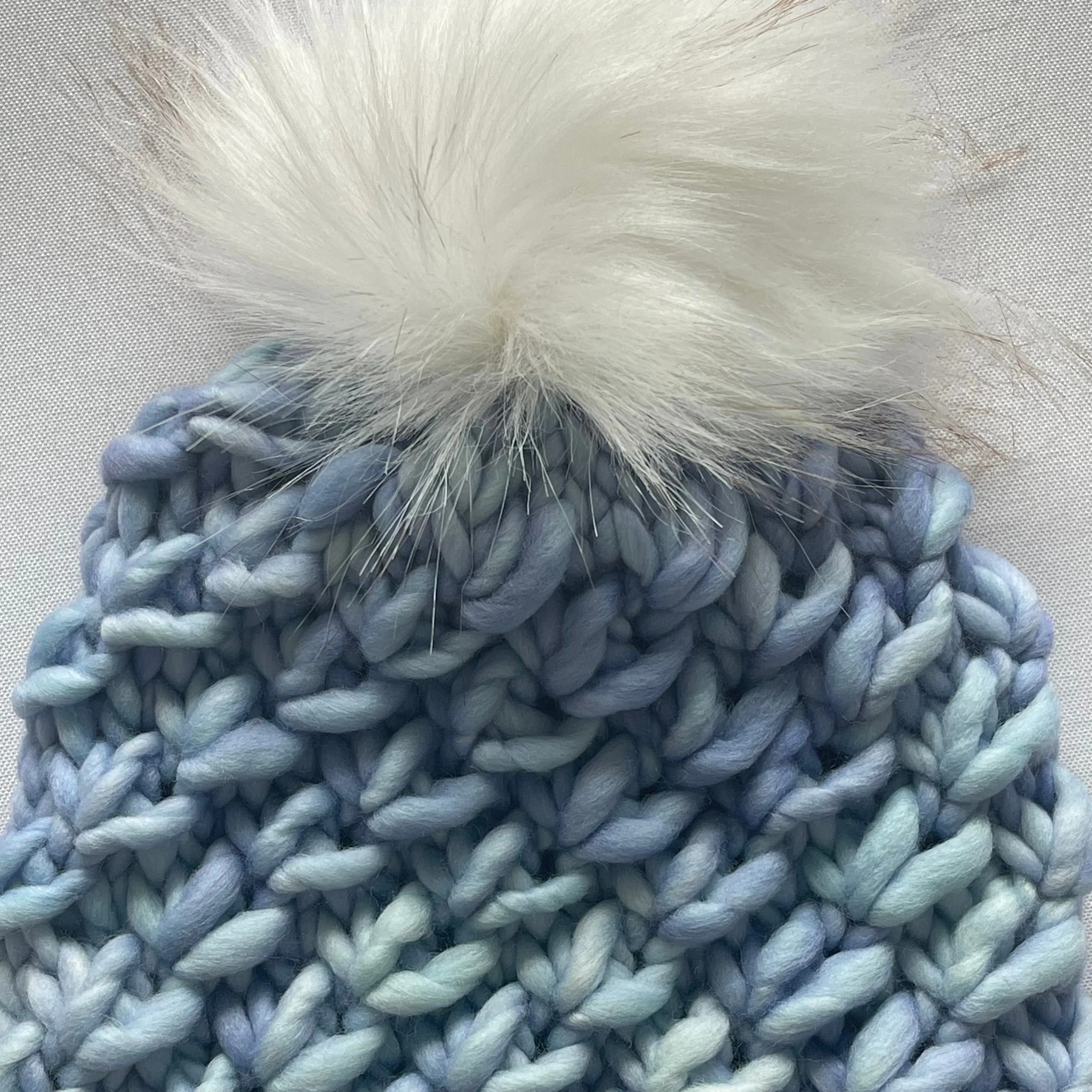 Aquamarine Luxury Merino Wool Knit Hat with Faux Fur Pom Pom