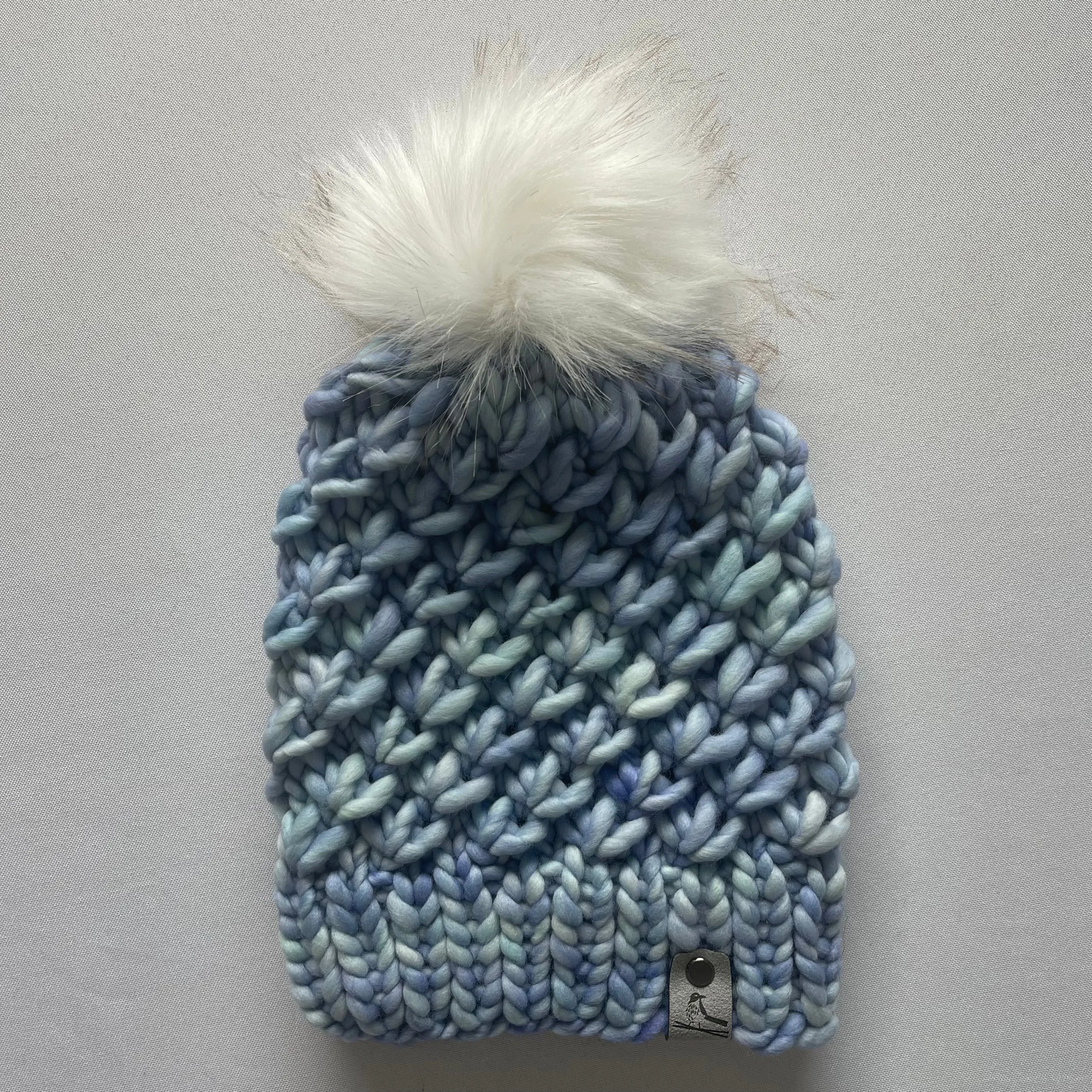 Aquamarine Luxury Merino Wool Knit Hat with Faux Fur Pom Pom