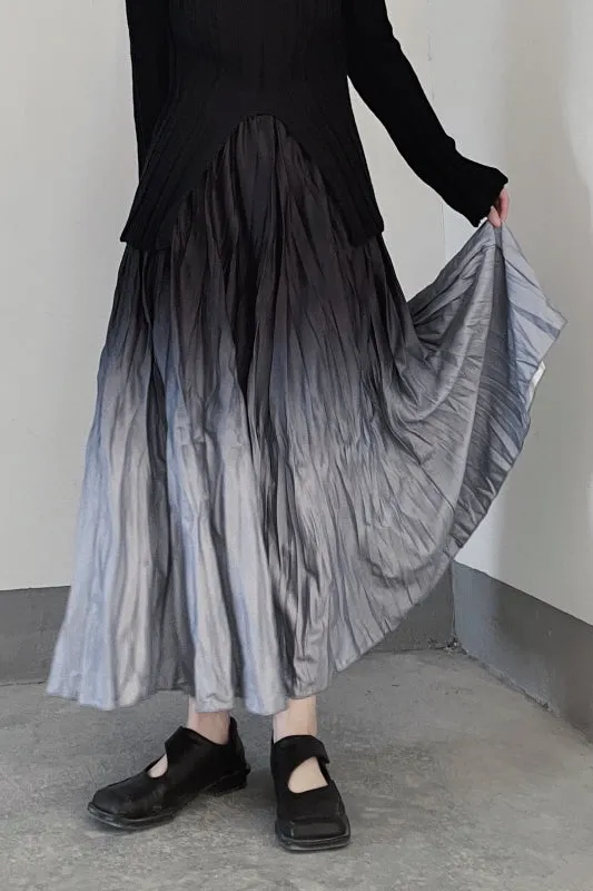 Artistic Smudged Gradient Pleated Skirt High Waist Niche Design Long Skirt