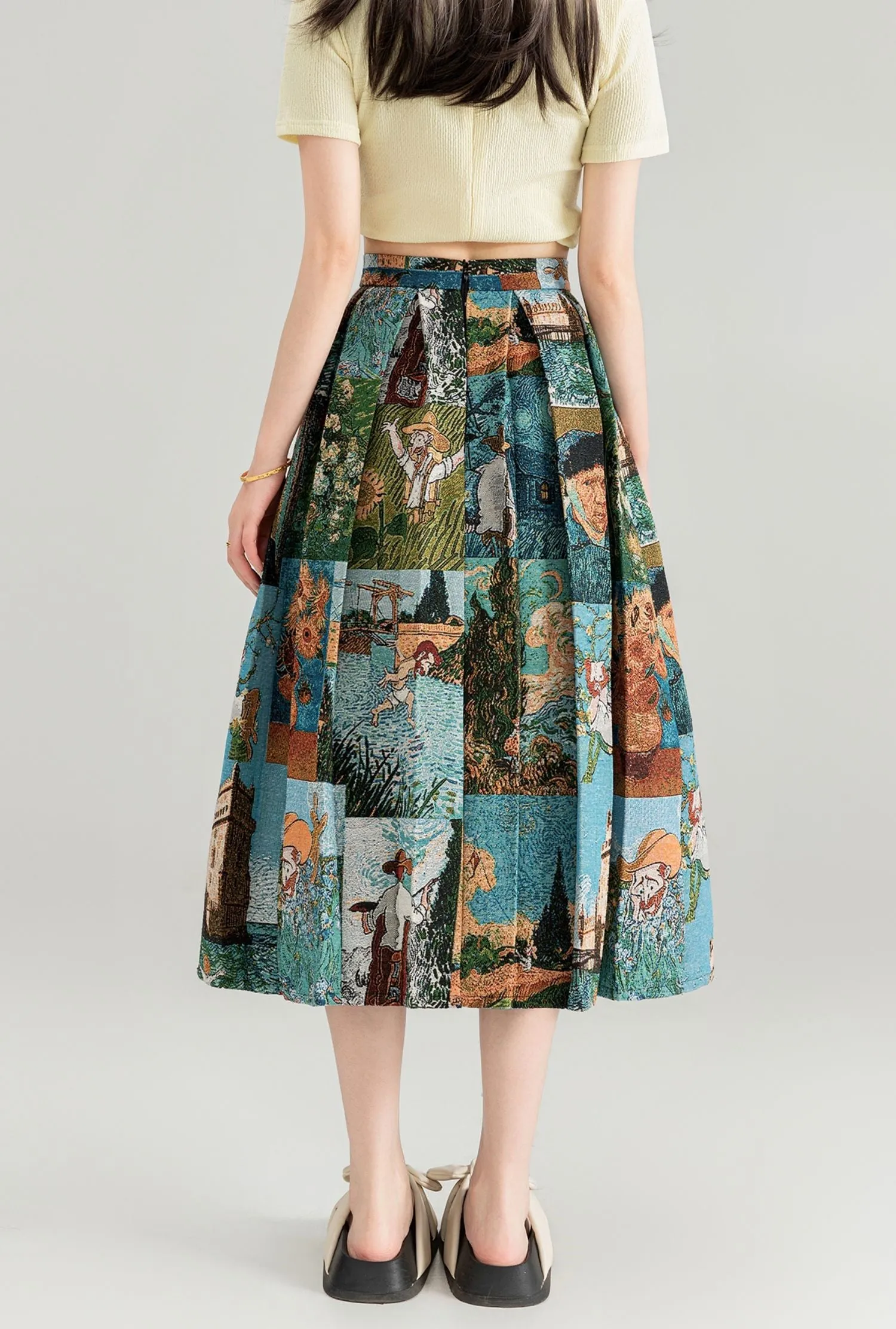 Artistic Travel Jacquard Pleated Mid-length Skirt KEI0082