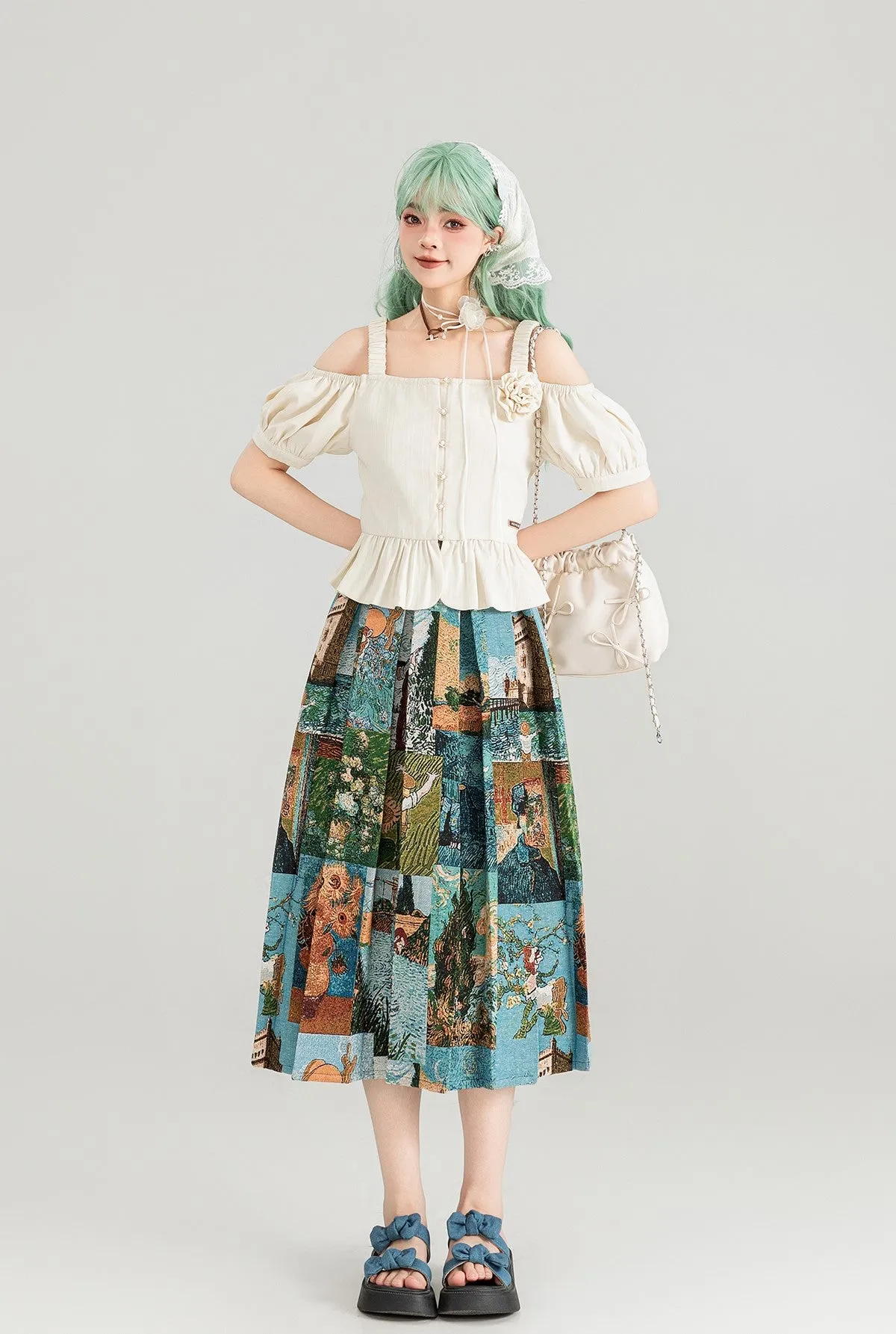 Artistic Travel Jacquard Pleated Mid-length Skirt KEI0082