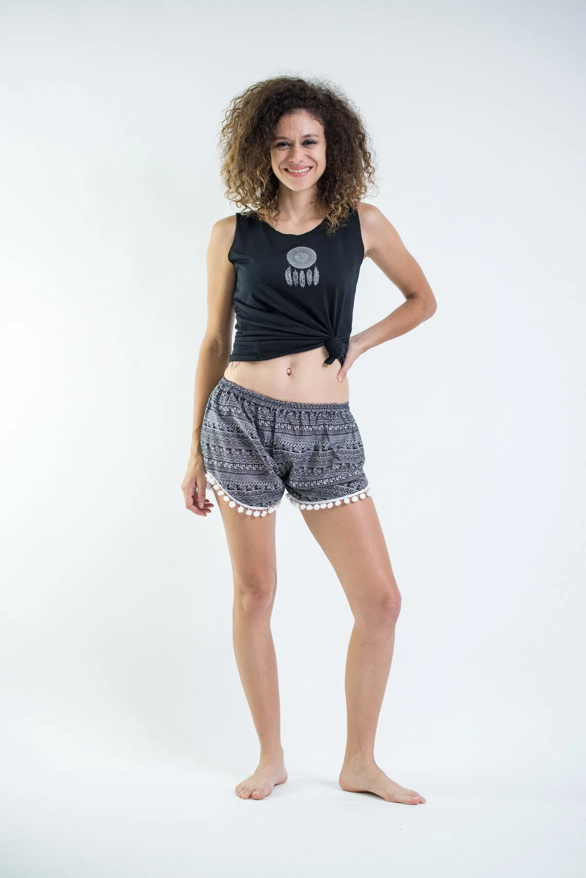 Aztec Stripes Pom Pom Shorts In Gray/White