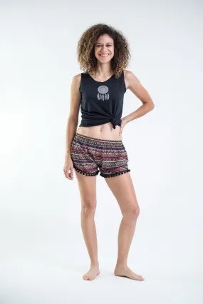 Aztec Stripes Pom Pom Shorts In Wine/Black