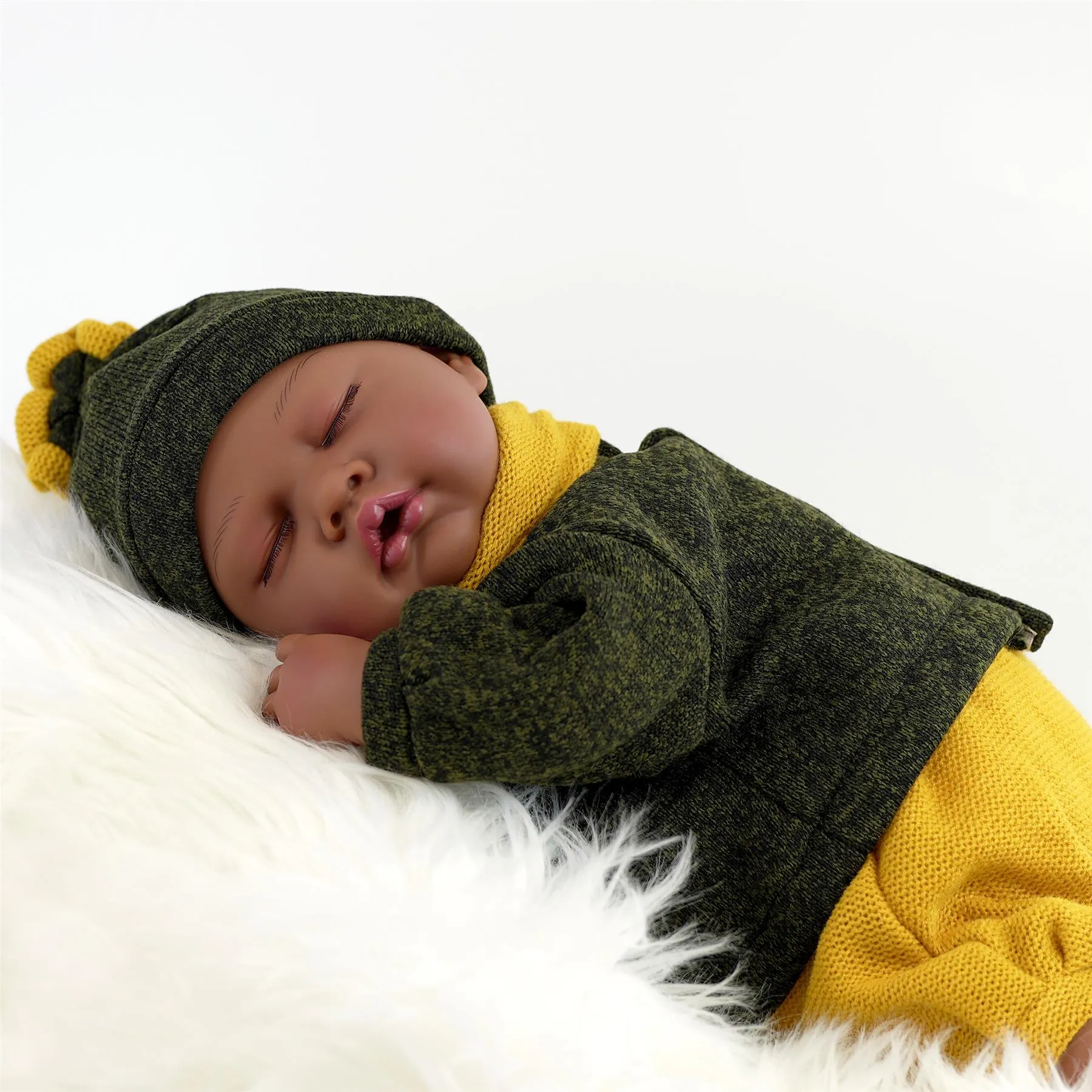 BiBi Black Doll Reborn Ethnic Sleeping Boy "Glorio" (50 cm / 20")