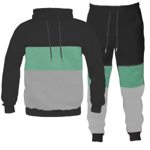 Black & Emerald Color Block Hoodie & Jogger Set