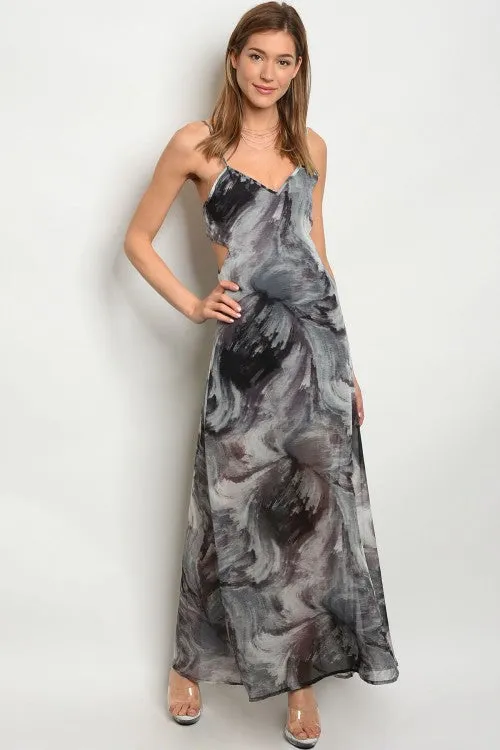 Black and Grey Tie Dye Maxi Dress