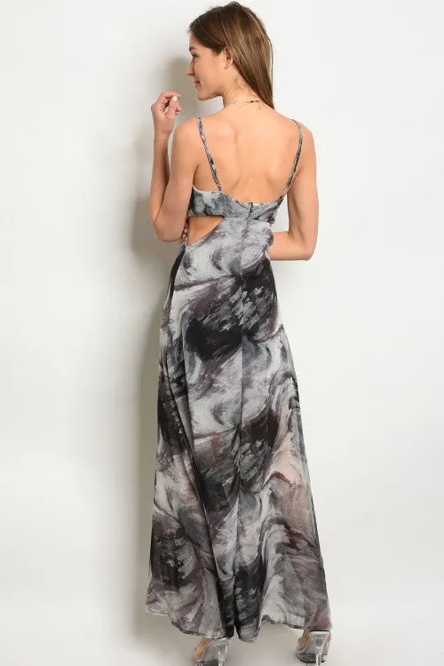 Black and Grey Tie Dye Maxi Dress