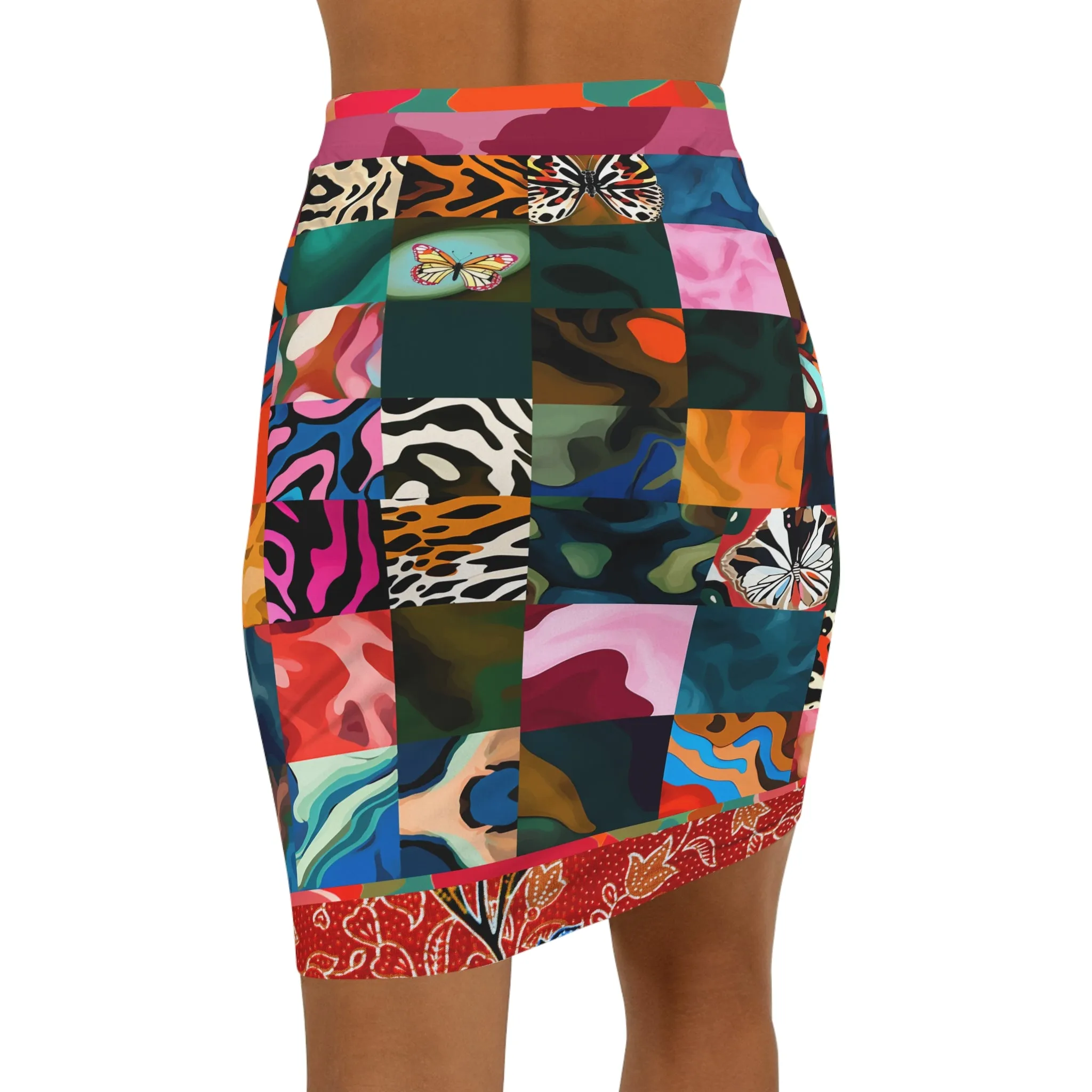 Black Jesus Hidden Butterfly Patchwork Fitted Pencil Skirt