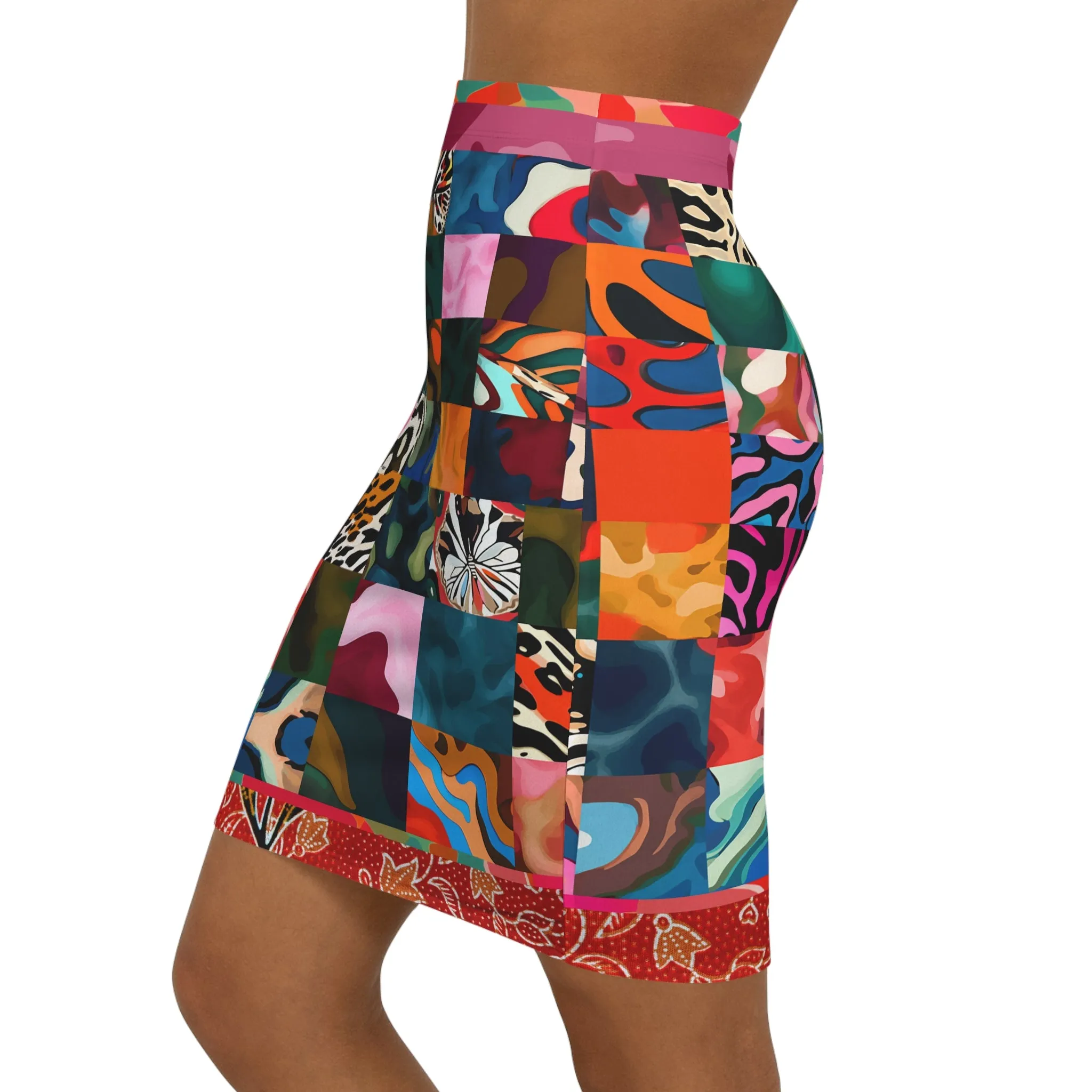 Black Jesus Hidden Butterfly Patchwork Fitted Pencil Skirt