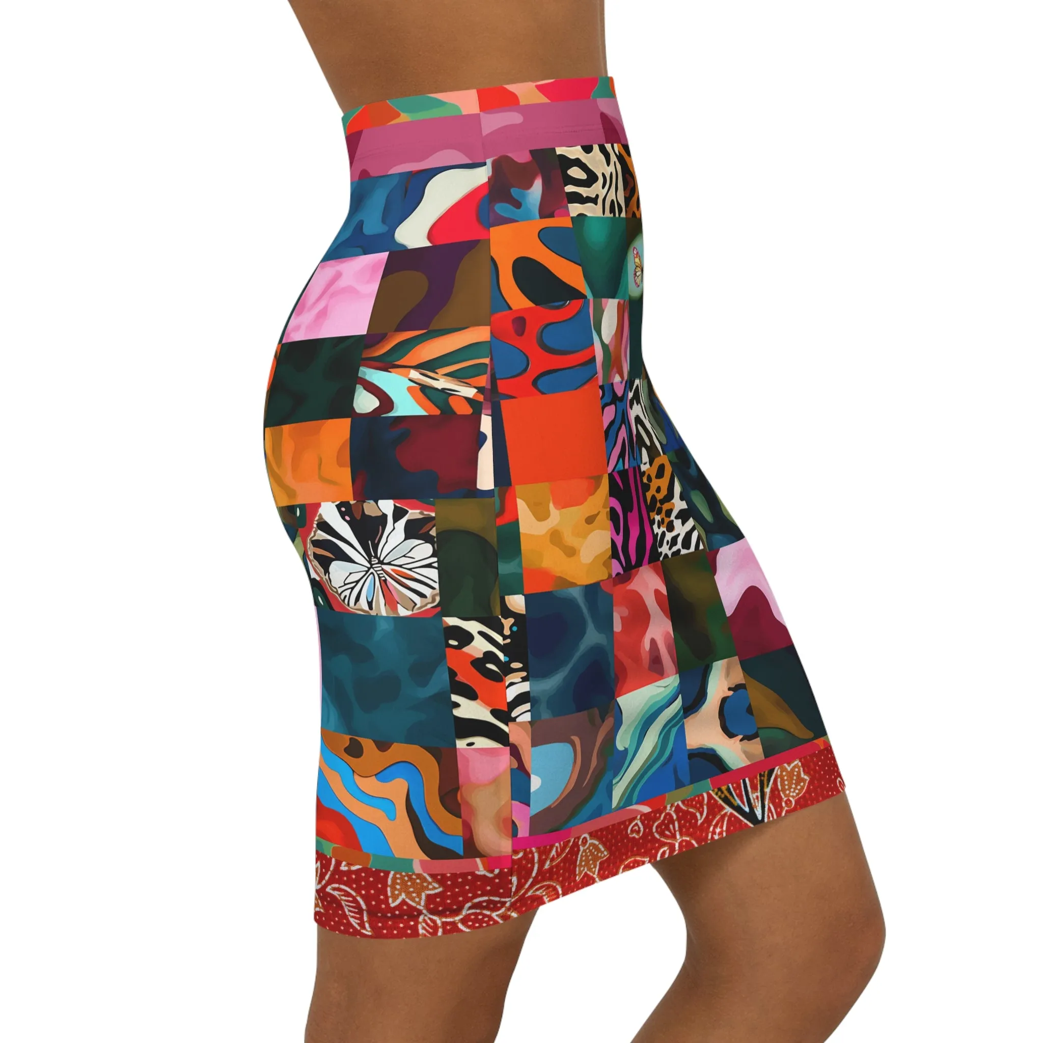 Black Jesus Hidden Butterfly Patchwork Fitted Pencil Skirt