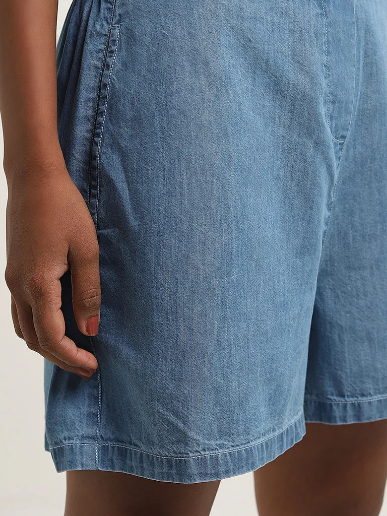 Bombay Paisley Blue Mid-Rise Denim Shorts