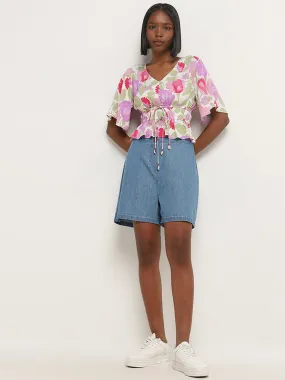 Bombay Paisley Blue Mid-Rise Denim Shorts