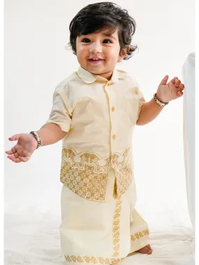 Boys Mundu Dhoti Shirt Set-Cream