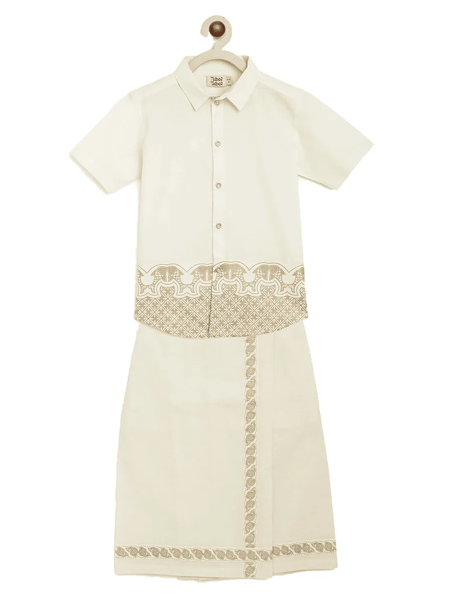 Boys Mundu Dhoti Shirt Set-Cream