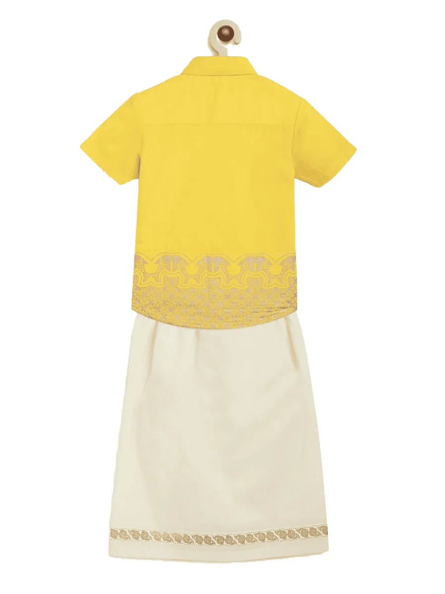 Boys Mundu Dhoti Shirt Set-Yellow