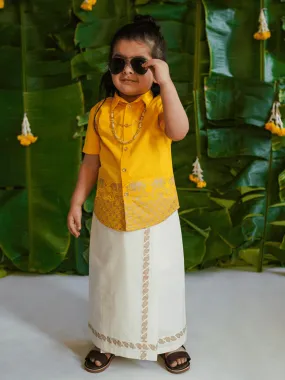 Boys Mundu Dhoti Shirt Set-Yellow