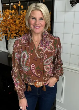 BTFL Paisley Print Ruffle Trim Blouse