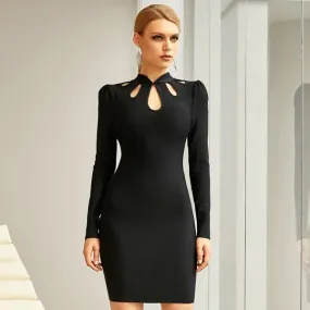 Celebrity Party Dress Women Black Designer Rayon Bandage Wear Nightclub Sexy Beautiful Elegant Mini