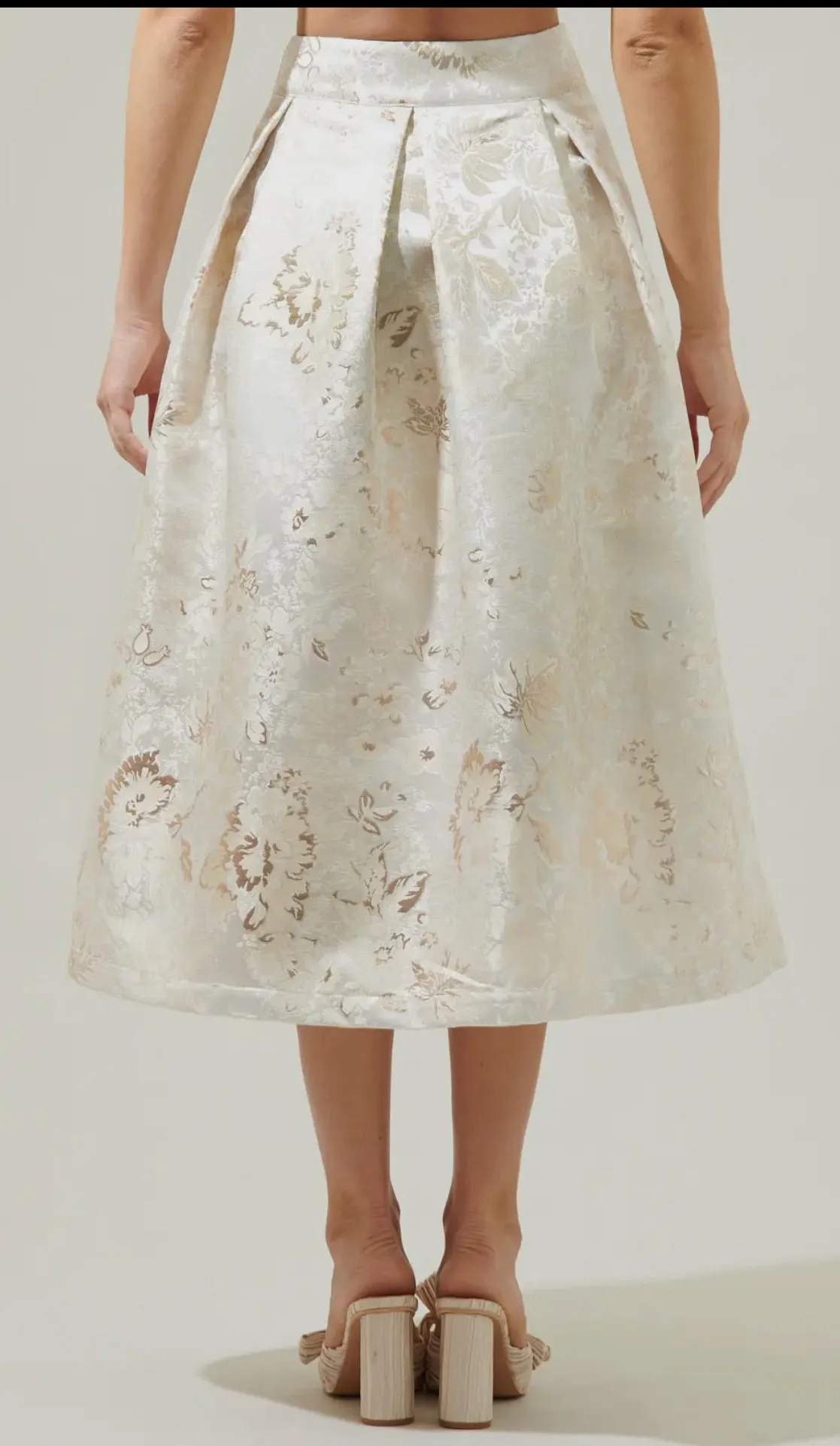 Champagne Jacquard Pleated Skirt