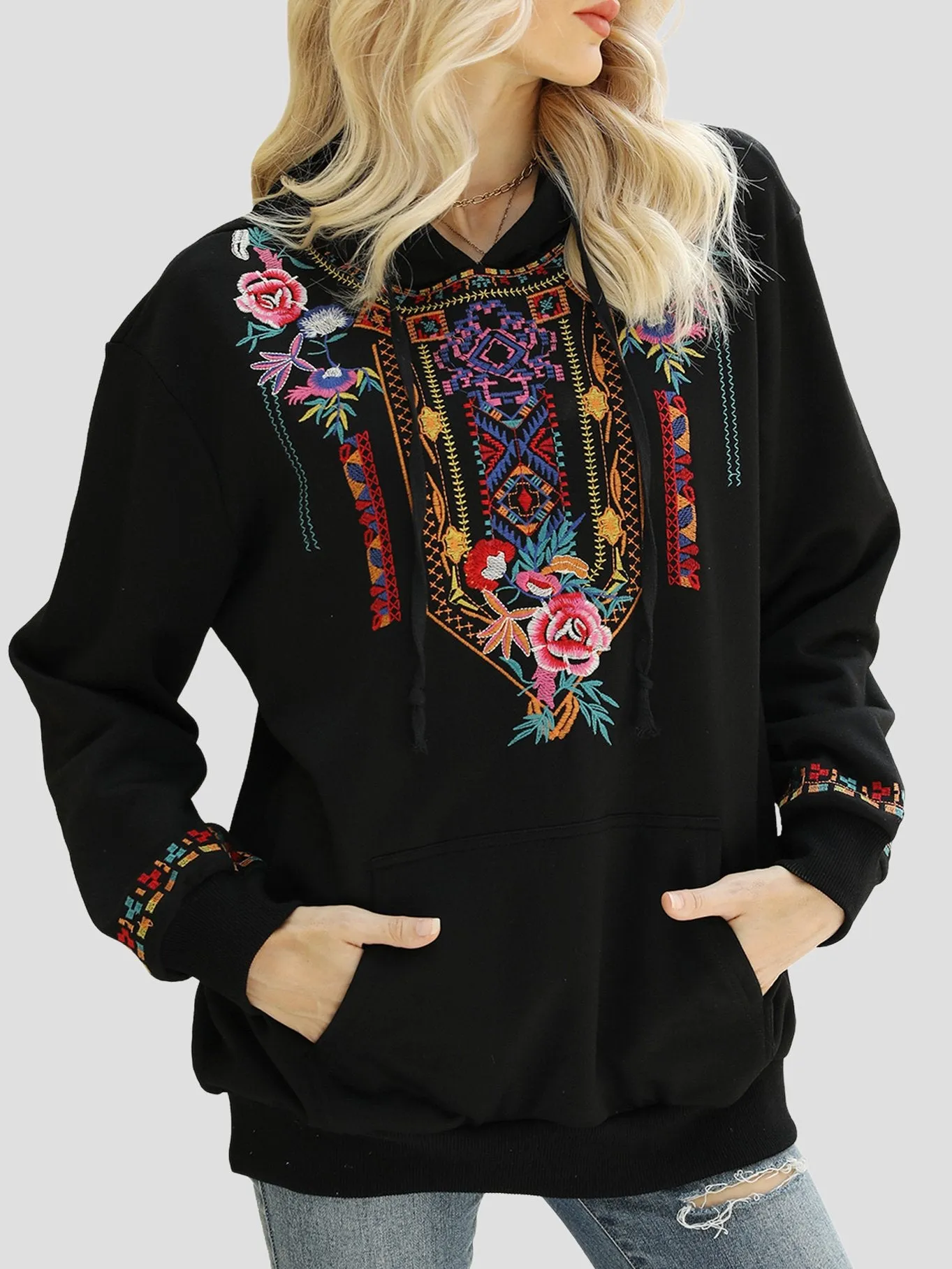 Chic Ethnic Handmade Embroidered Loose-fitting Hoodie