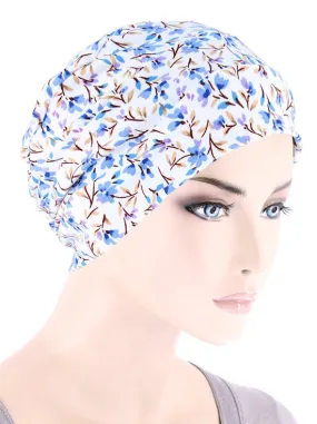 Cloche Cap Ivory Periwinkle Blue Petite Floral