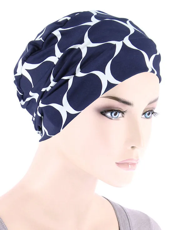 Cloche Cap Navy White Oval Geometric