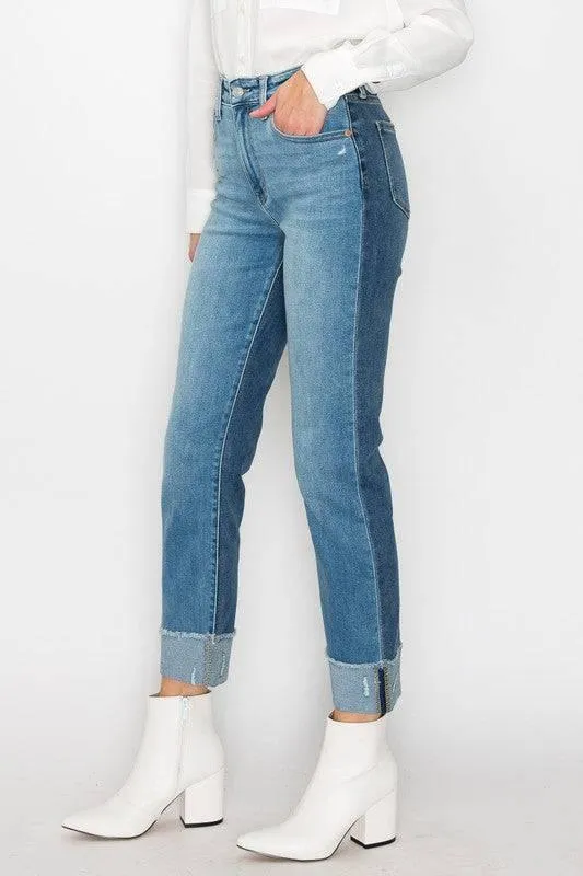 Control Top High Rise Cuffed Plus Size Jeans