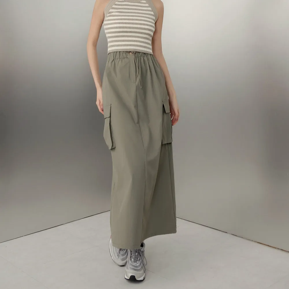 Cooling Drawstring Long Maxi Pocket Cargo Skirt