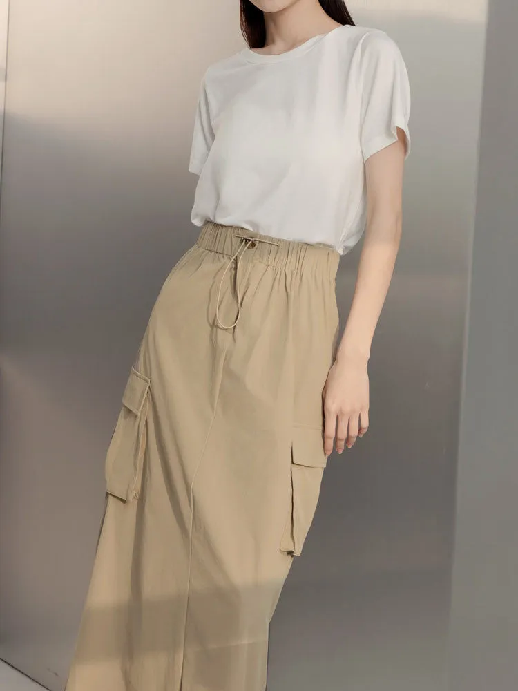 Cooling Drawstring Long Maxi Pocket Cargo Skirt