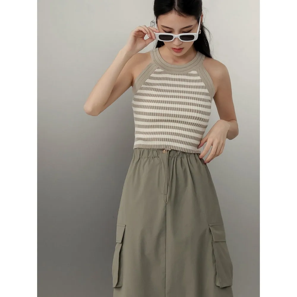 Cooling Drawstring Long Maxi Pocket Cargo Skirt