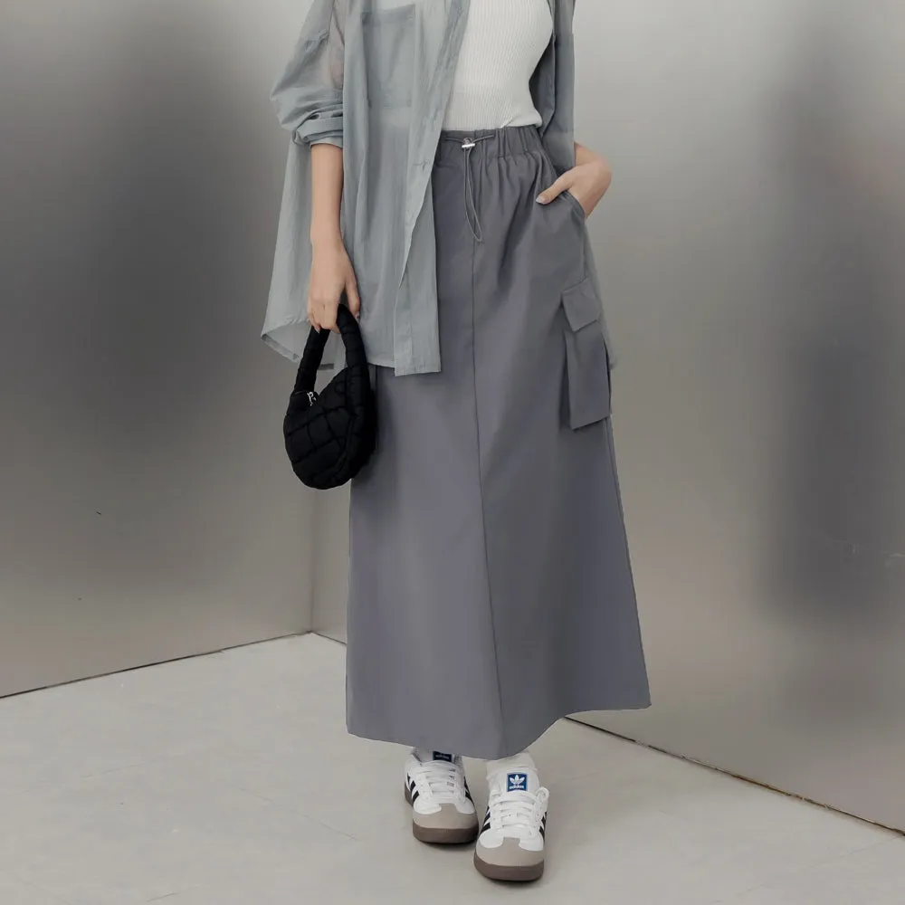 Cooling Drawstring Long Maxi Pocket Cargo Skirt