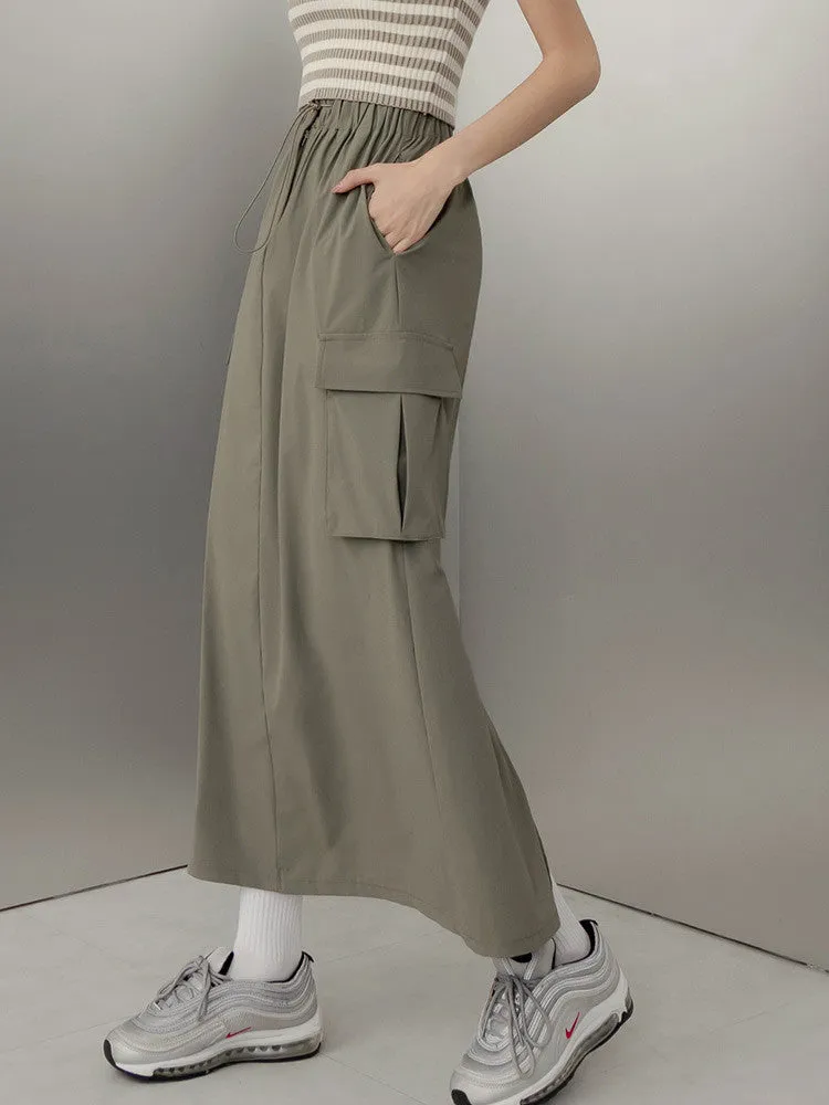 Cooling Drawstring Long Maxi Pocket Cargo Skirt